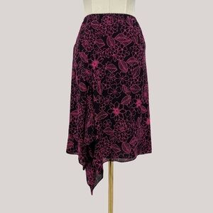 Alfani Silk Asymmetrical Midi Skirt Black Pink Floral Size S 6P Fairy Grunge Y2K